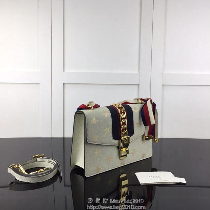 GUCCI古馳 新款 專櫃品質 原單 524405全皮蜜蜂印金 白色 單肩 斜挎包HY1340